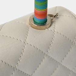 Chanel White Quilted Lambskin Mini Rainbow Coco Top Handle Bag