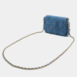 Chanel Blue Denim Logo Printed Quilted Fringe Denim Mood Flap Shoulder Bag