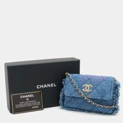 Chanel Blue Denim Logo Printed Quilted Fringe Denim Mood Flap Shoulder Bag