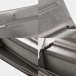 Chanel Metallic Silver Leather Wallet On Chain