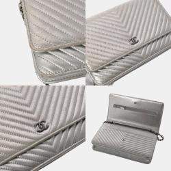 Chanel Metallic Silver Leather Wallet On Chain