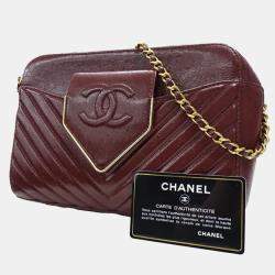 Chanel Bordeaux Chevron Sheepskin Small CC Flap Pocket Camera Bag 