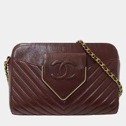 Chanel Bordeaux Chevron Sheepskin Small CC Flap Pocket Camera Bag 