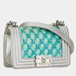 Chanel Silver/Blue PVC and Leather Small Water Boy Flap Bag