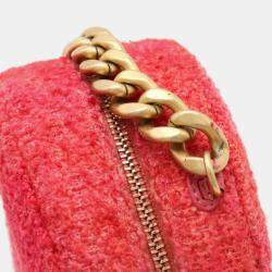 Chanel Pink/Orange Tweed Lambskin Quilted Chanel 19 Round Clutch With Chain 