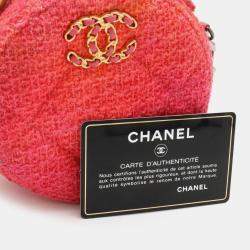 Chanel Pink/Orange Tweed Lambskin Quilted Chanel 19 Round Clutch With Chain 