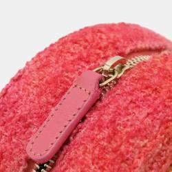 Chanel Pink/Orange Tweed Lambskin Quilted Chanel 19 Round Clutch With Chain 