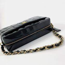 Chanel Black Quilted Patent Medium Chocolate Bar CC Camera Bag 