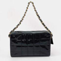 Chanel Black Quilted Patent Medium Chocolate Bar CC Camera Bag 