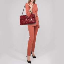 Pre Owned Chanel Red Quilted Leather Maxi In and Out Flap Bag