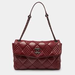 Pre Owned Chanel Red Quilted Leather Maxi In and Out Flap Bag
