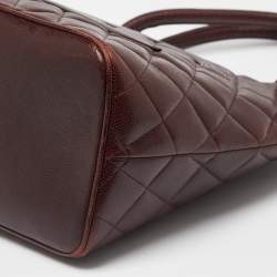 Pre Owned Chanel Burgundy Quilted Caviar Leather Medallion Tote