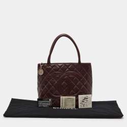 Pre Owned Chanel Burgundy Quilted Caviar Leather Medallion Tote