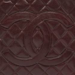 Pre Owned Chanel Burgundy Quilted Caviar Leather Medallion Tote