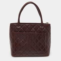 Pre Owned Chanel Burgundy Quilted Caviar Leather Medallion Tote