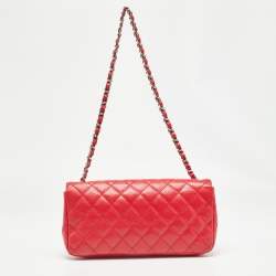 Pre Owned Chanel Red Quilted Caviar Leather Classic East West Flap Bag
