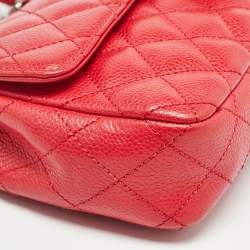 Pre Owned Chanel Red Quilted Caviar Leather Classic East West Flap Bag