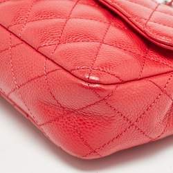 Pre Owned Chanel Red Quilted Caviar Leather Classic East West Flap Bag