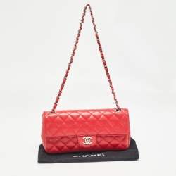 Pre Owned Chanel Red Quilted Caviar Leather Classic East West Flap Bag