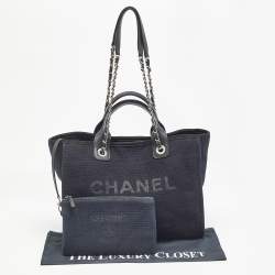 Chanel Navy Blue/Black Canvas Small Deauville Tote