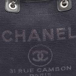 Chanel Navy Blue/Black Canvas Small Deauville Tote