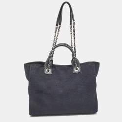 Chanel Navy Blue/Black Canvas Small Deauville Tote