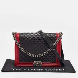 Chanel Black/Red Quilted Leather Large Boy Flap Bag