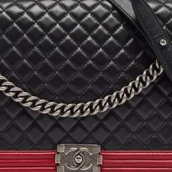 Chanel Black/Red Quilted Leather Large Boy Flap Bag