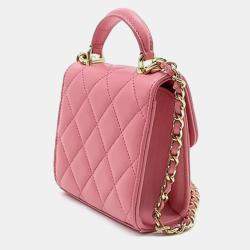 Pre Owned Chanel Pink Quilted Leather Mini CC Square Top Handle Bag
