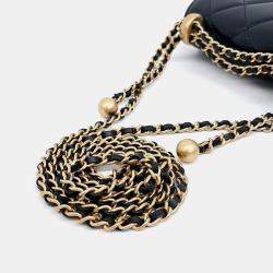 Pre Owned Chanel Black Leather Pearl Crush Chain Phone Holder Bag