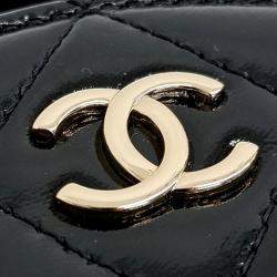 Pre Owned Chanel Black Shiny Leather Round Top Handle Bag