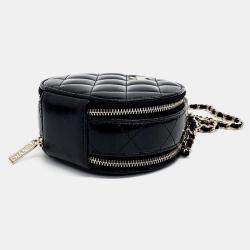 Pre Owned Chanel Black Shiny Leather Round Top Handle Bag