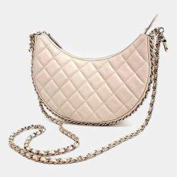 Chanel Beige Leather Chain Around Hobo Bag