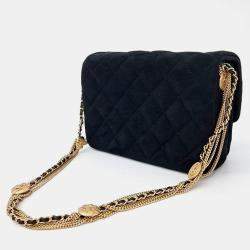 Pre Owned Chanel Black suede Chain Flap Bag  