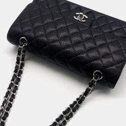 Pre Owned Chanel Black Caviar Leather Classic Medium Handbag