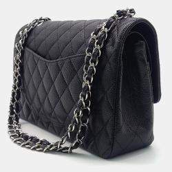 Pre Owned Chanel Black Caviar Leather Classic Medium Handbag