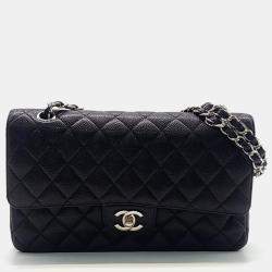 Pre Owned Chanel Black Caviar Leather Classic Medium Handbag