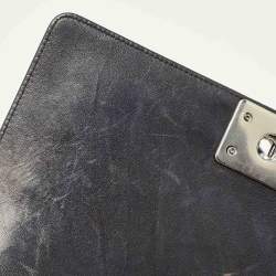 Chanel Black/Silver Chevron Patent Leather Medium Boy Flap Bag