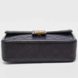 Pre Owned Chanel Navy Blue/Black Quilted Leather Elegant CC Shoulder Bag