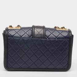 Pre Owned Chanel Navy Blue/Black Quilted Leather Elegant CC Shoulder Bag