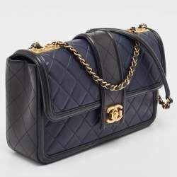 Pre Owned Chanel Navy Blue/Black Quilted Leather Elegant CC Shoulder Bag