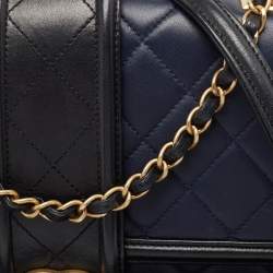 Pre Owned Chanel Navy Blue/Black Quilted Leather Elegant CC Shoulder Bag