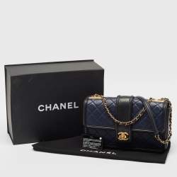 Pre Owned Chanel Navy Blue/Black Quilted Leather Elegant CC Shoulder Bag
