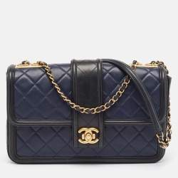 Pre Owned Chanel Navy Blue/Black Quilted Leather Elegant CC Shoulder Bag