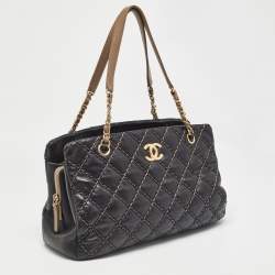 Pre Owned Chanel Black/Beige Quilted Leather Paris Dallas Chic Stitch Bag
