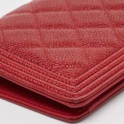 Chanel Dark Red Quilted Caviar Leather Boy Yen Wallet