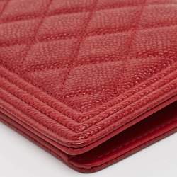 Chanel Dark Red Quilted Caviar Leather Boy Yen Wallet