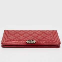 Chanel Dark Red Quilted Caviar Leather Boy Yen Wallet