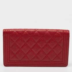 Chanel Dark Red Quilted Caviar Leather Boy Yen Wallet
