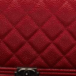 Chanel Dark Red Quilted Caviar Leather Boy Yen Wallet